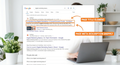 Elements of a page listing in google search results small